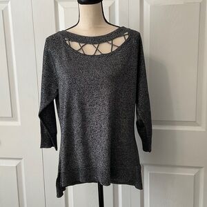 Allegra Gold Knit Sweater with Cutout Design, Black and Silver, Large